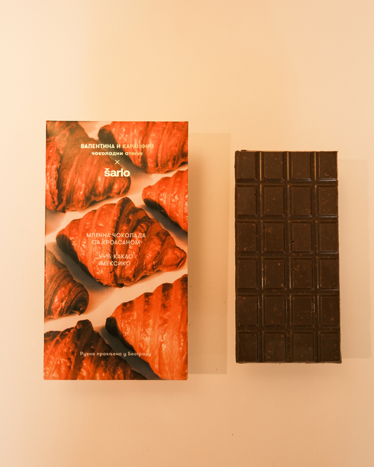 mlečna čokolada sa kroasanom i čokoladna tabla, ručno rađena čokolada Beograd, single origin 44%